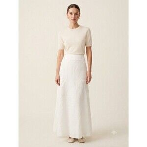 Talbots 100% Irish Linen White Maxi Skirt Lined Solid Zip Closure 12